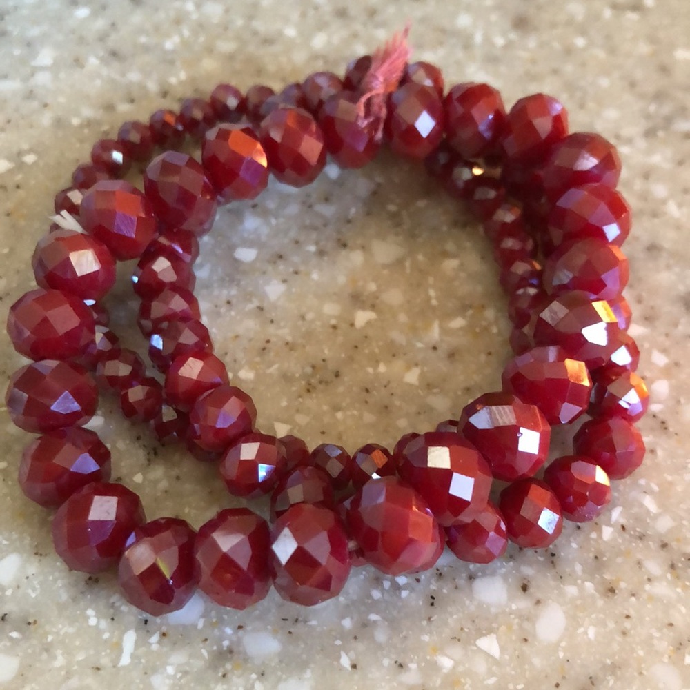 Ruby Red Three Strand Stretch Bracelet - image 2